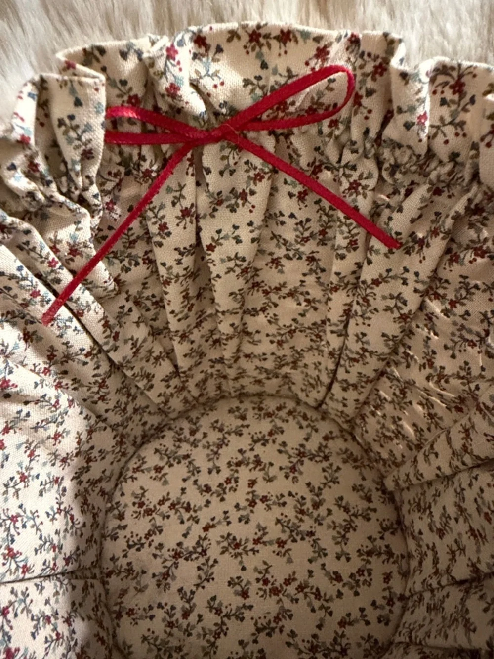 Woven Decorative Basket with Floral Liner - Red and Natural